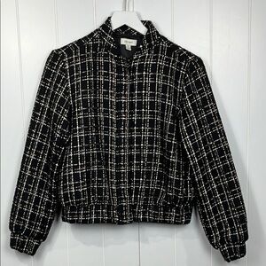 On 34th Womens Bomber Jacket Black/Gold XS Front Zip Pockets Mock Neck Sparkly